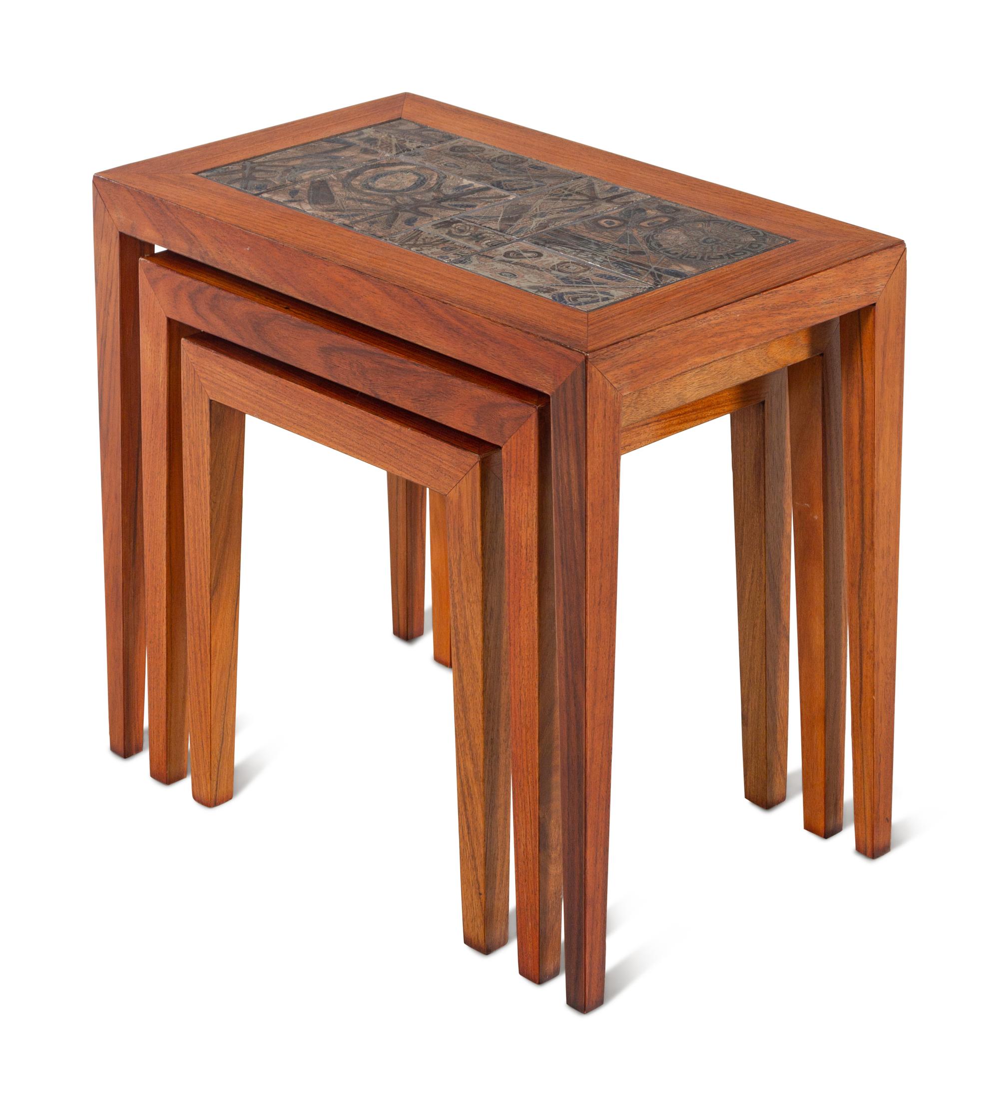 Set of Three Nesting Tables with Royal Copenhagen Tiles Haslev Mobelsnedkeri, Denmark