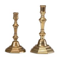 Two English Brass Octagonal Base Candlesticks
