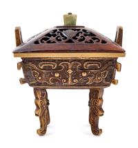 A Chinese Parcel-Gilt Bronze Ding- Form Incense Burner