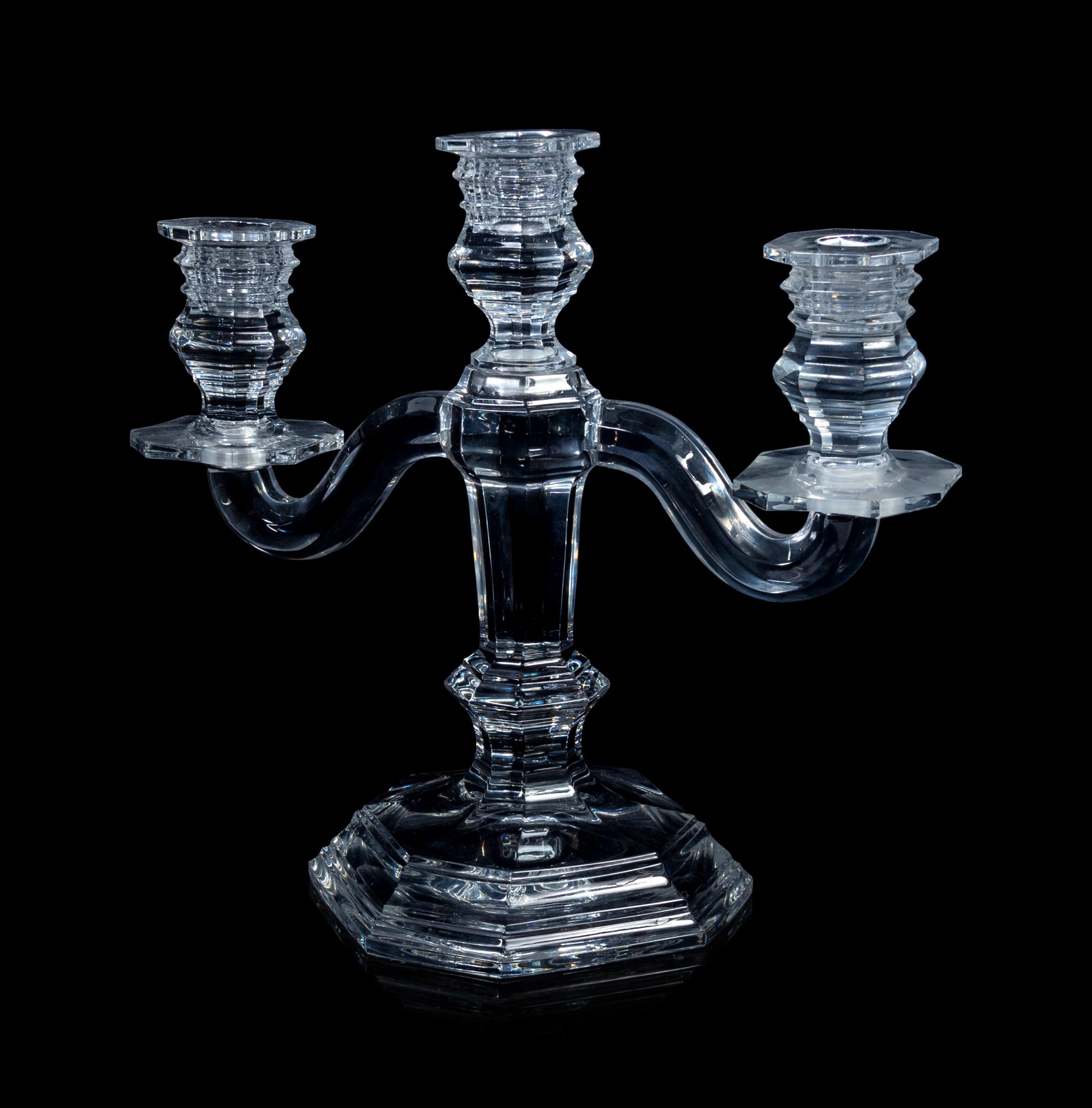 A Pair of Baccarat Three-Light Candelabra
