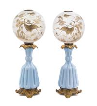 A Pair of Italian Gilt Metal Mounted Glass Fluid Lamps Height of lamp base 17 inches. — 19TH CENTURY