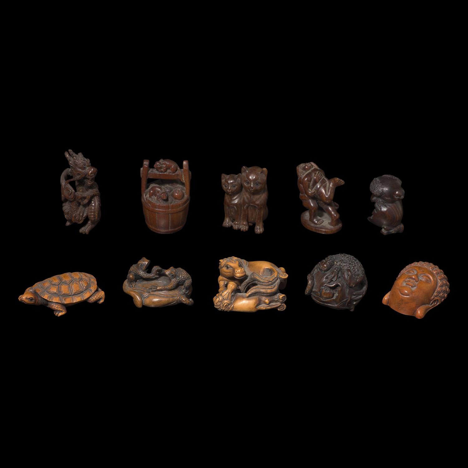 A Group of Ten Japanese Boxwood Netsuke