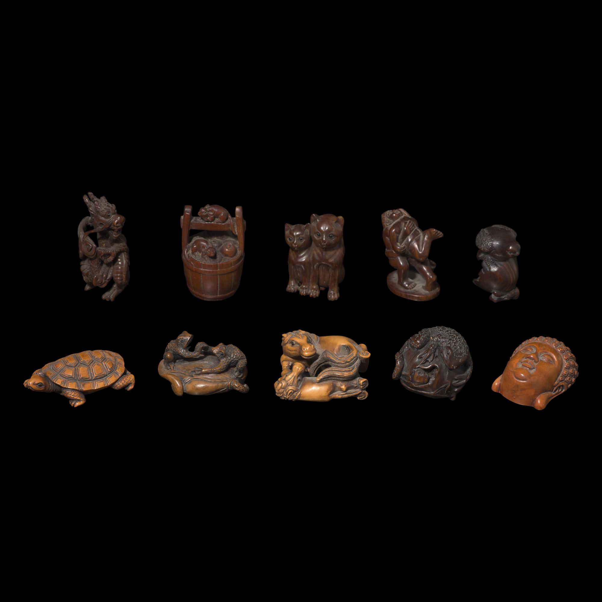 A Group of Ten Japanese Boxwood Netsuke
