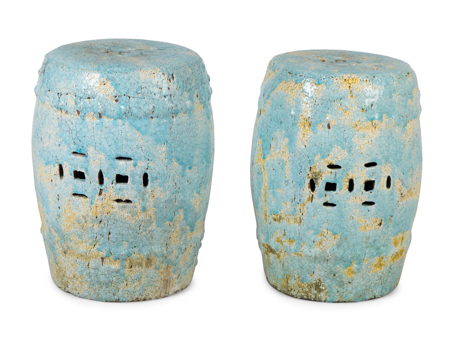A Pair of Chinese Glazed Ceramic Barrel-form Garden Seats — 20TH CENTURY