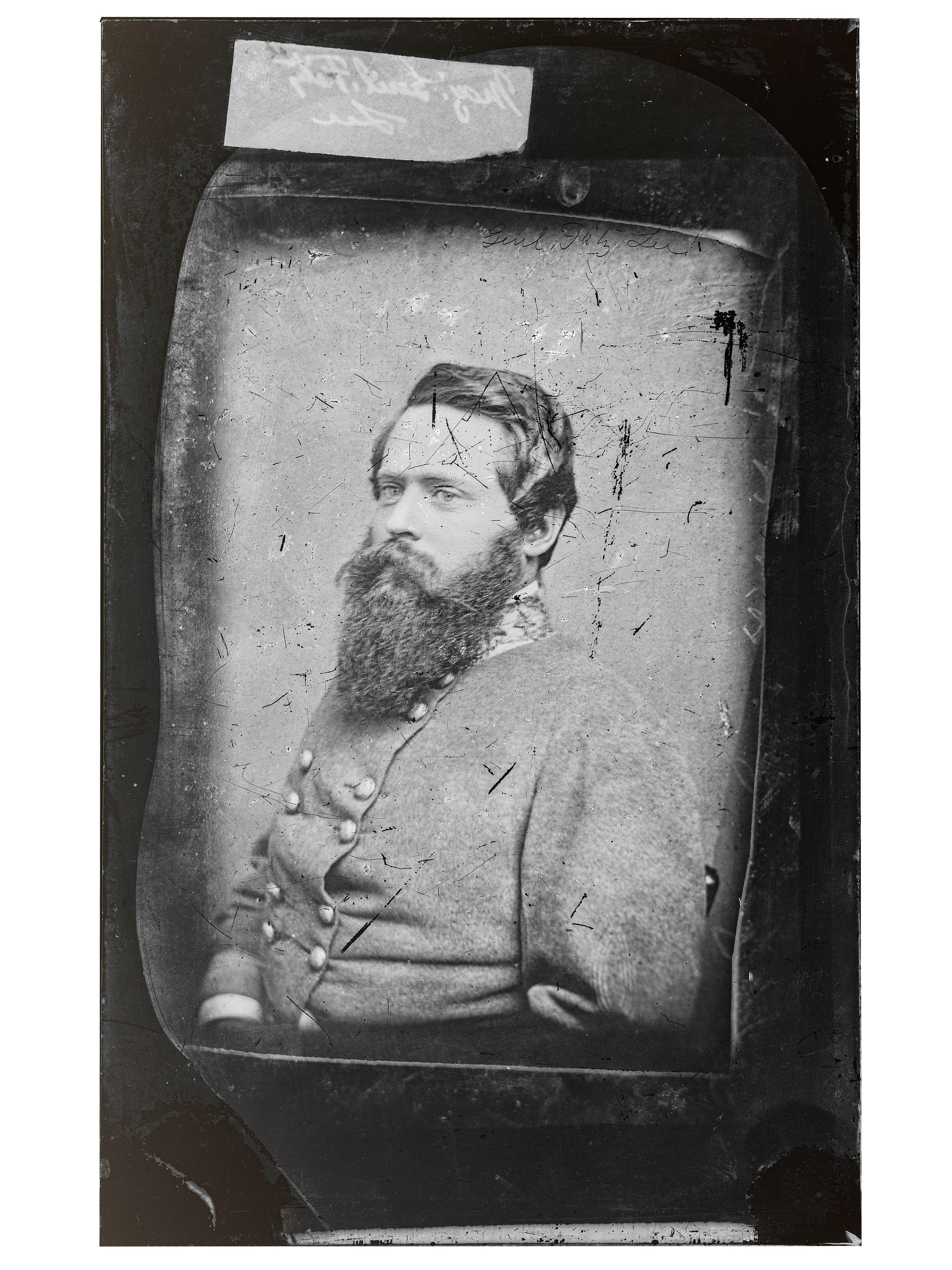 [LEE, Fitzhugh (1835-1905)]. Glass plate negative of General Fitzhugh Lee with period ink identification tag.