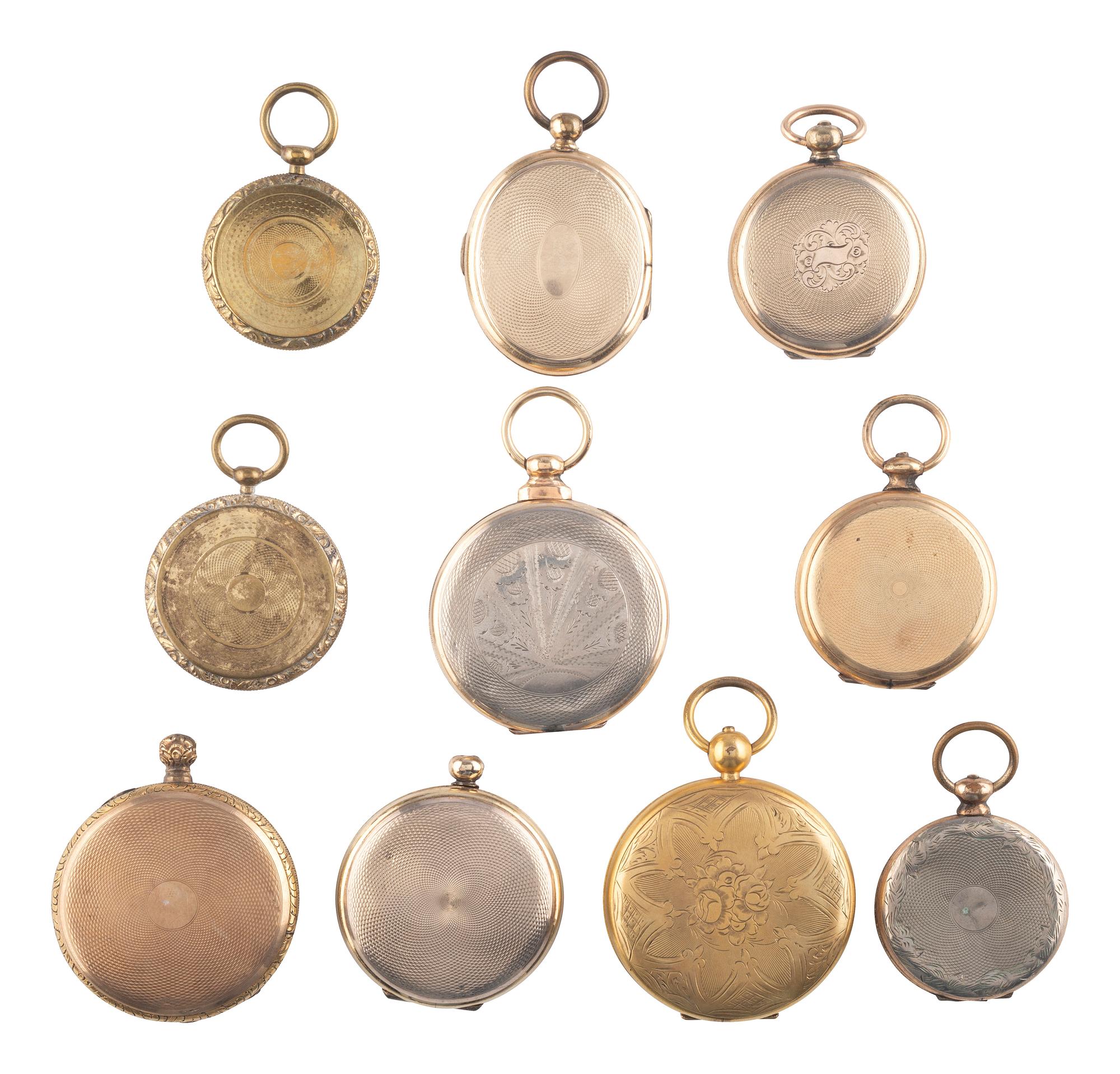 [EARLY PHOTOGRAPHY]. A group of 10 lockets containing 14 daguerreotypes of children and young men and women.