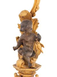 A Pair of Continental Gilt and Patinated Bronze Four-Light Candelabra