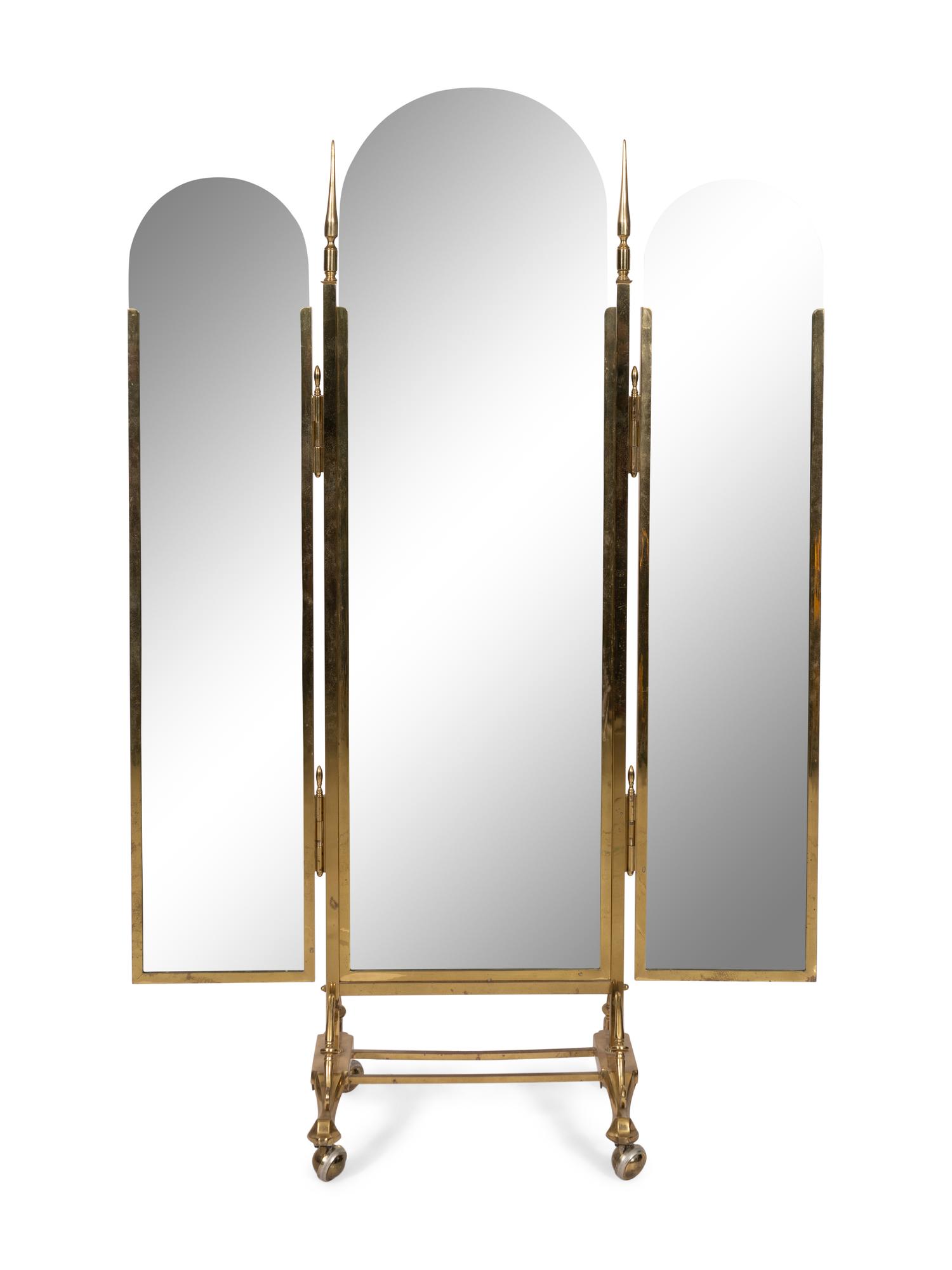 A Tri-Fold Brass Cheval Mirror