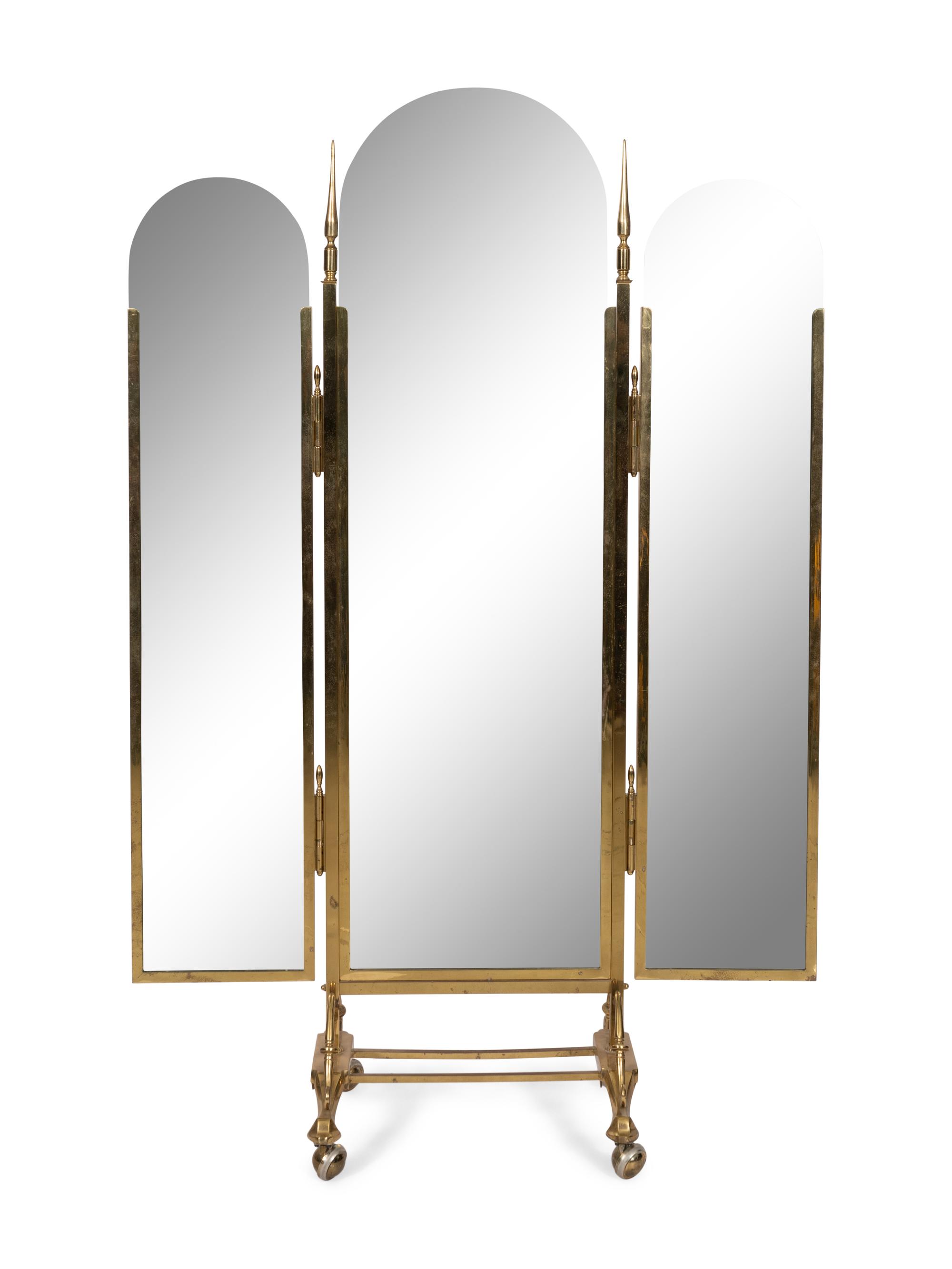 A Tri-Fold Brass Cheval Mirror