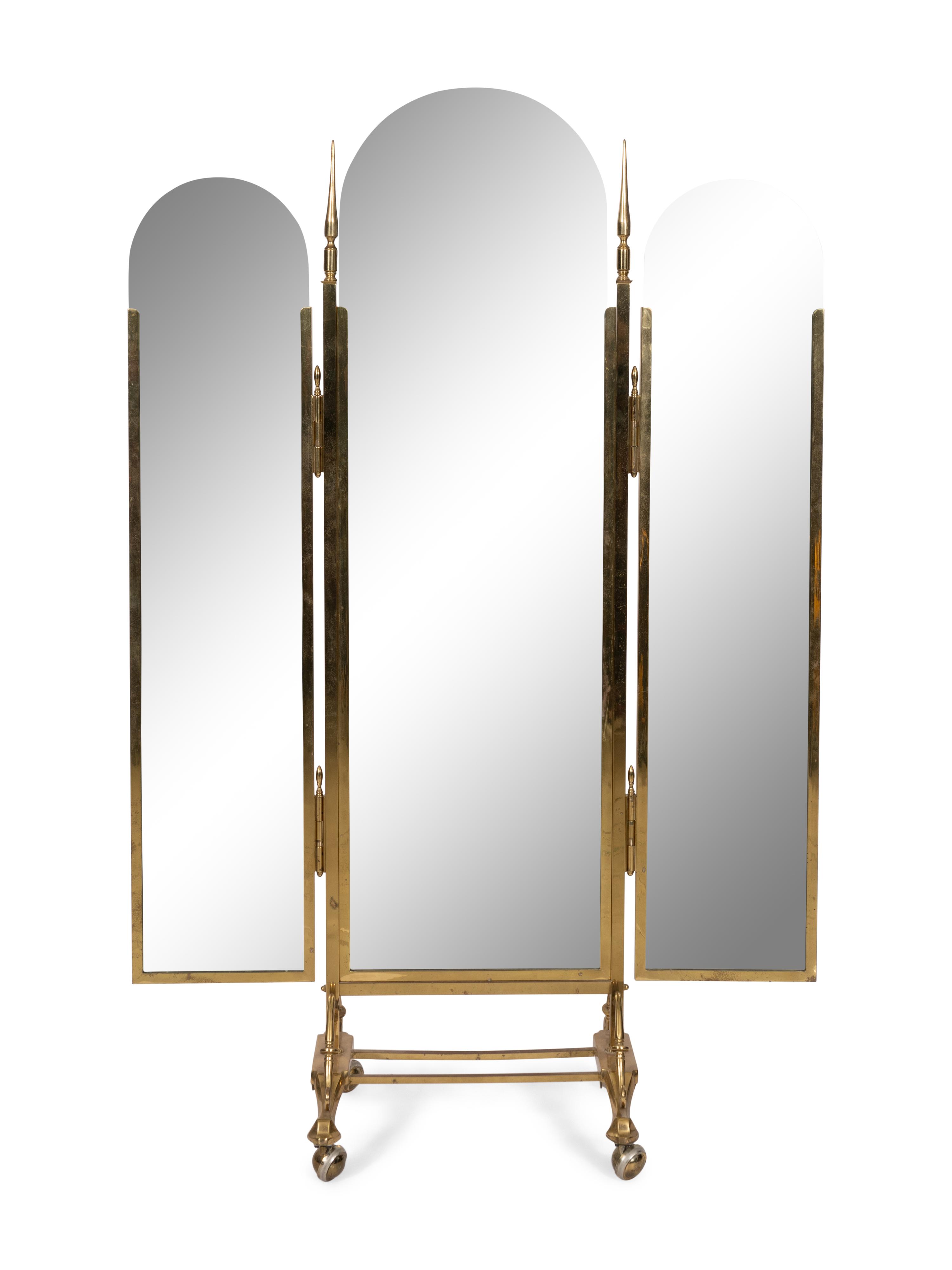 A Tri-Fold Brass Cheval Mirror