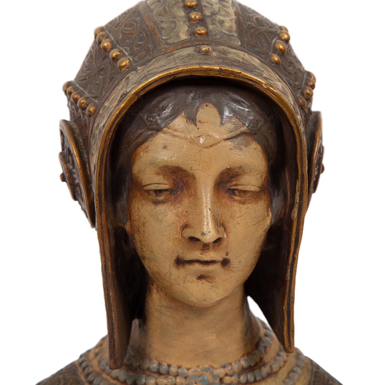 Three Italian Painted and Parcel Gilt Terracotta Busts of Renaissance Women
