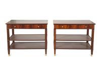 A Pair of George III Style Figured Mahogany Inlaid Side Tables