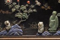 A Pair of Chinese Black Lacquered Hardstone Inset Rectangular Wall Panels