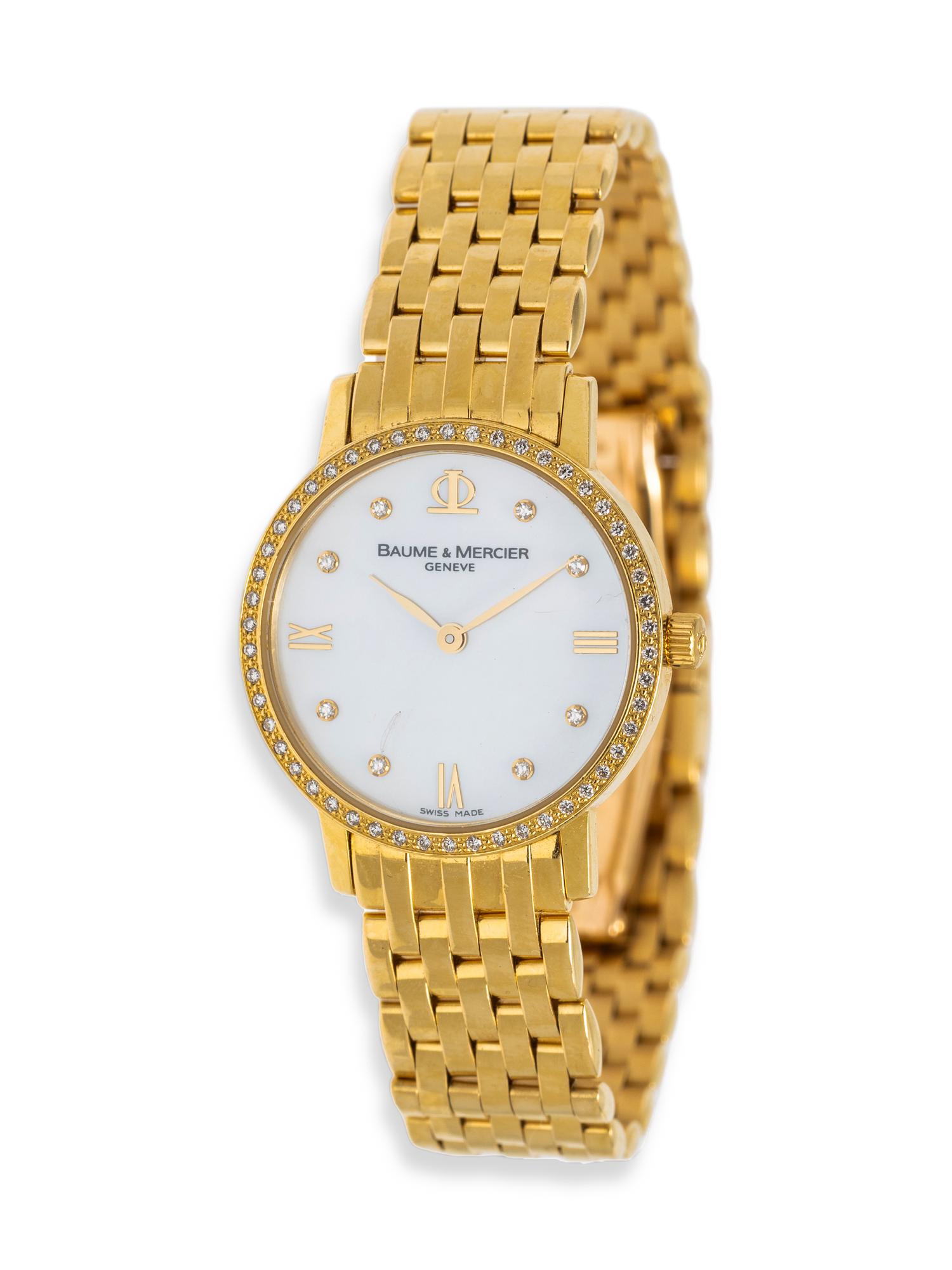 BAUME & MERCIER, YELLOW GOLD, MOTHER-OF-PEARL AND DIAMOND WATCH
