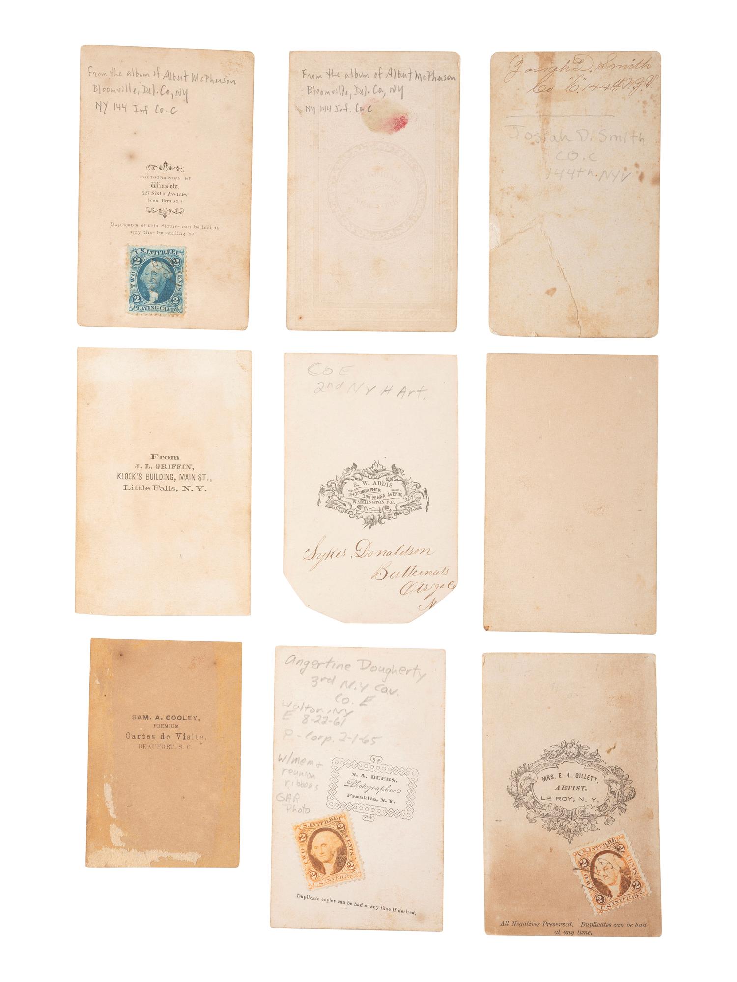 [CIVIL WAR]. A group of 27 CDVs of Union soldiers, many identified subjects from the 144th New York Infantry.