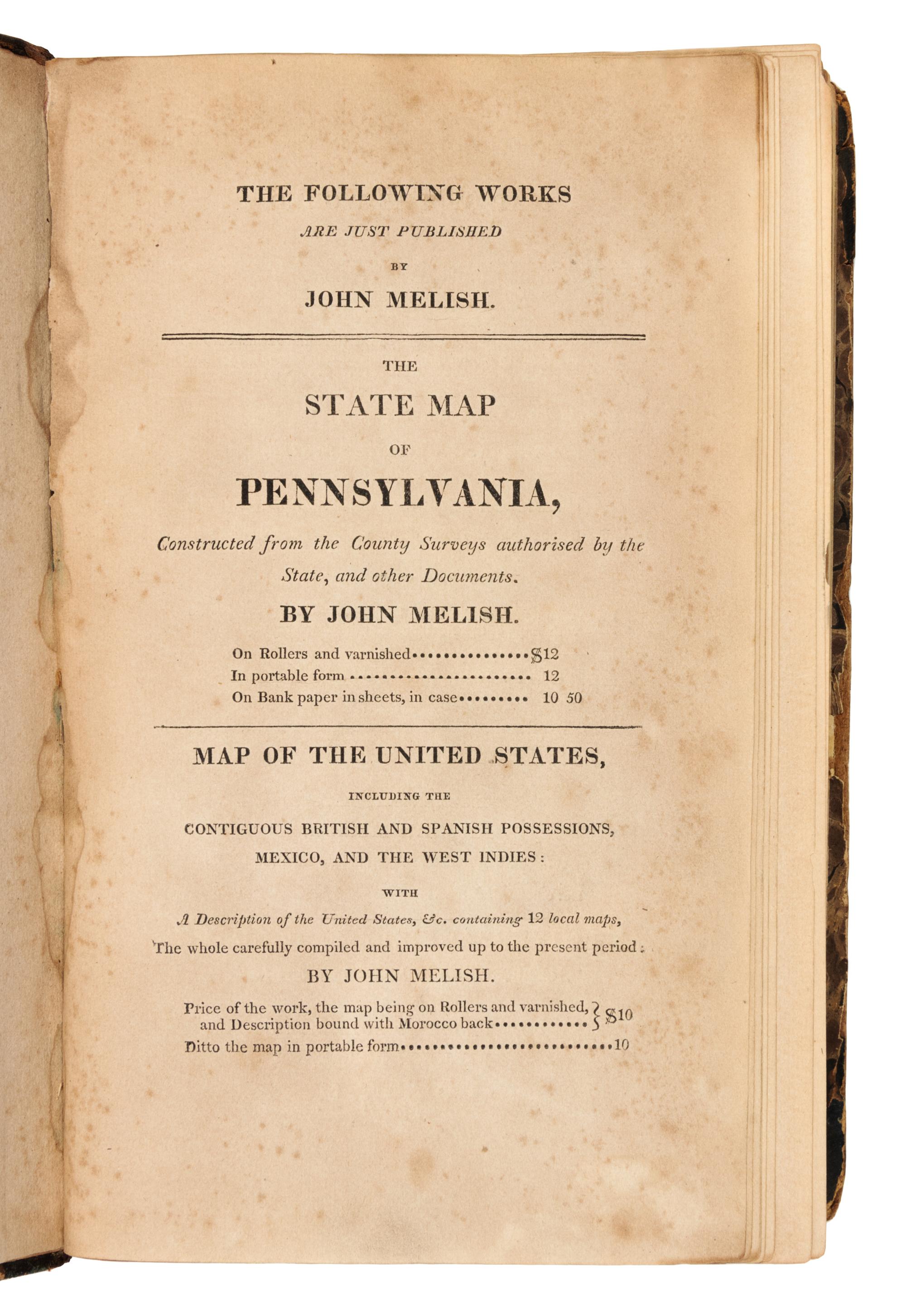 MELISH, John (1771-1822). A Geographical Description of the United States. Philadelphia: by the Author, 1822.