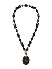 VICTORIAN, YELLOW GOLD AND ONYX MOURNING PENDANT/NECKLACE