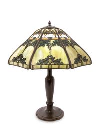 An American Bronze and Slag-Glass Table Lamp
