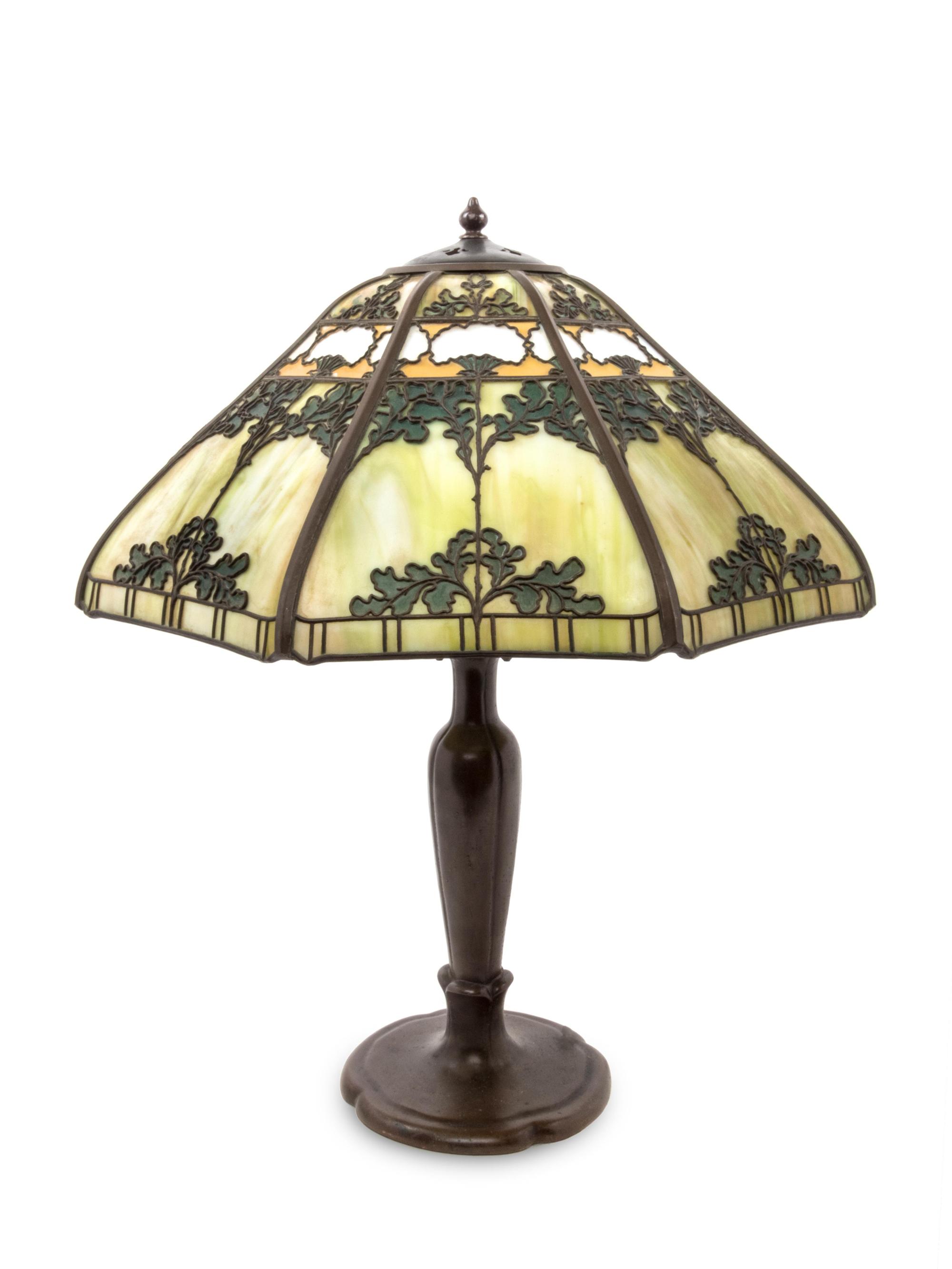 An American Bronze and Slag-Glass Table Lamp