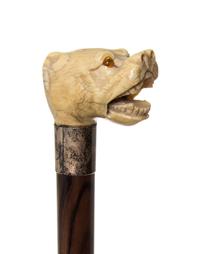 An American Ivory Handled Cane, Width of handle 2 1/2 x length overall 35 3/4 inches.