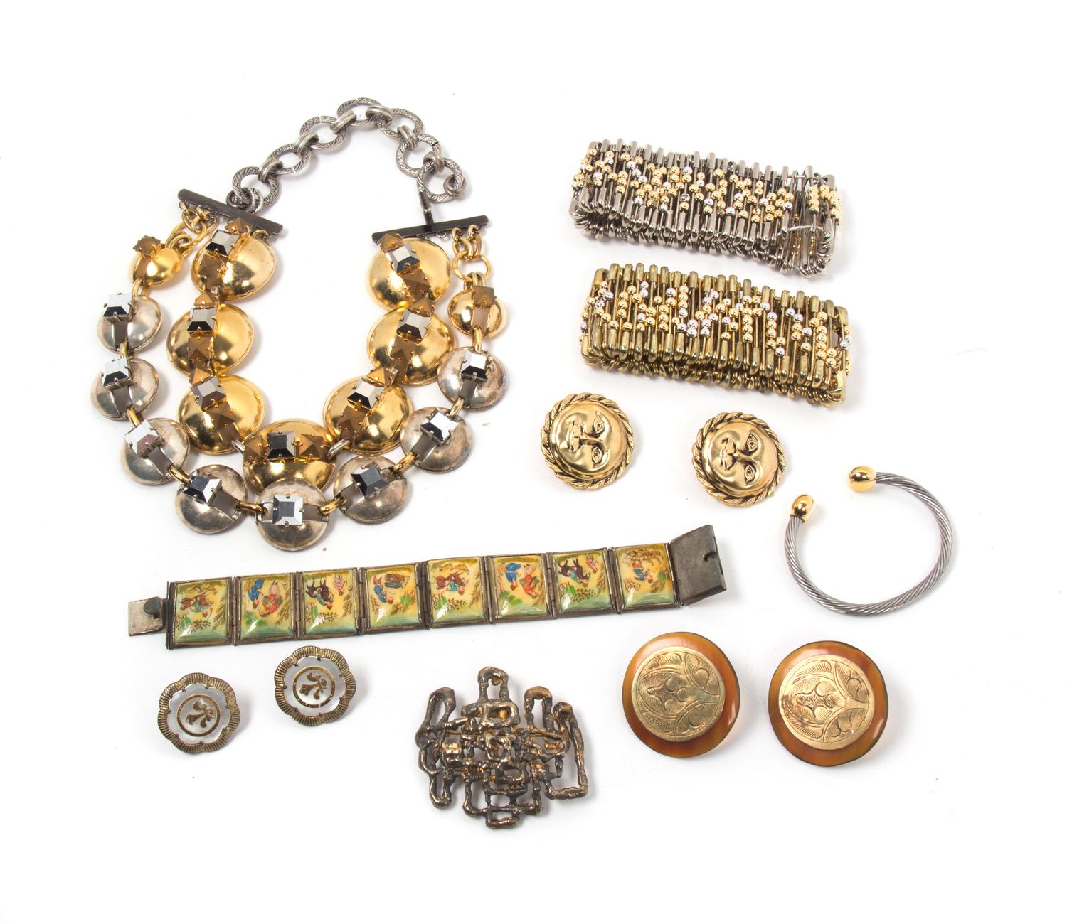 An Assortment of Metal and Ceramic Costume Jewelry,