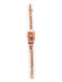 RETRO, 14K PINK GOLD, RUBY AND DIAMOND SURPRISE WRISTWATCH