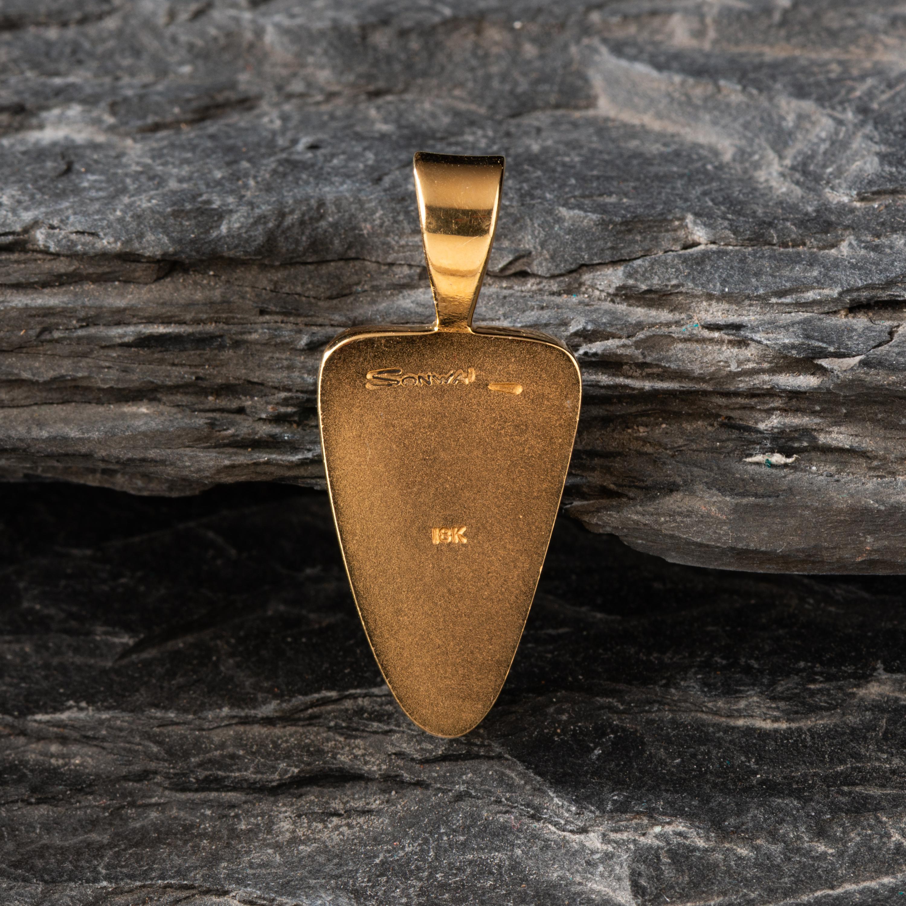 Verma Nequatewa, Sonwai (Hopi, b. 1946) — 18k Gold and Mosaic Inlay Pendant