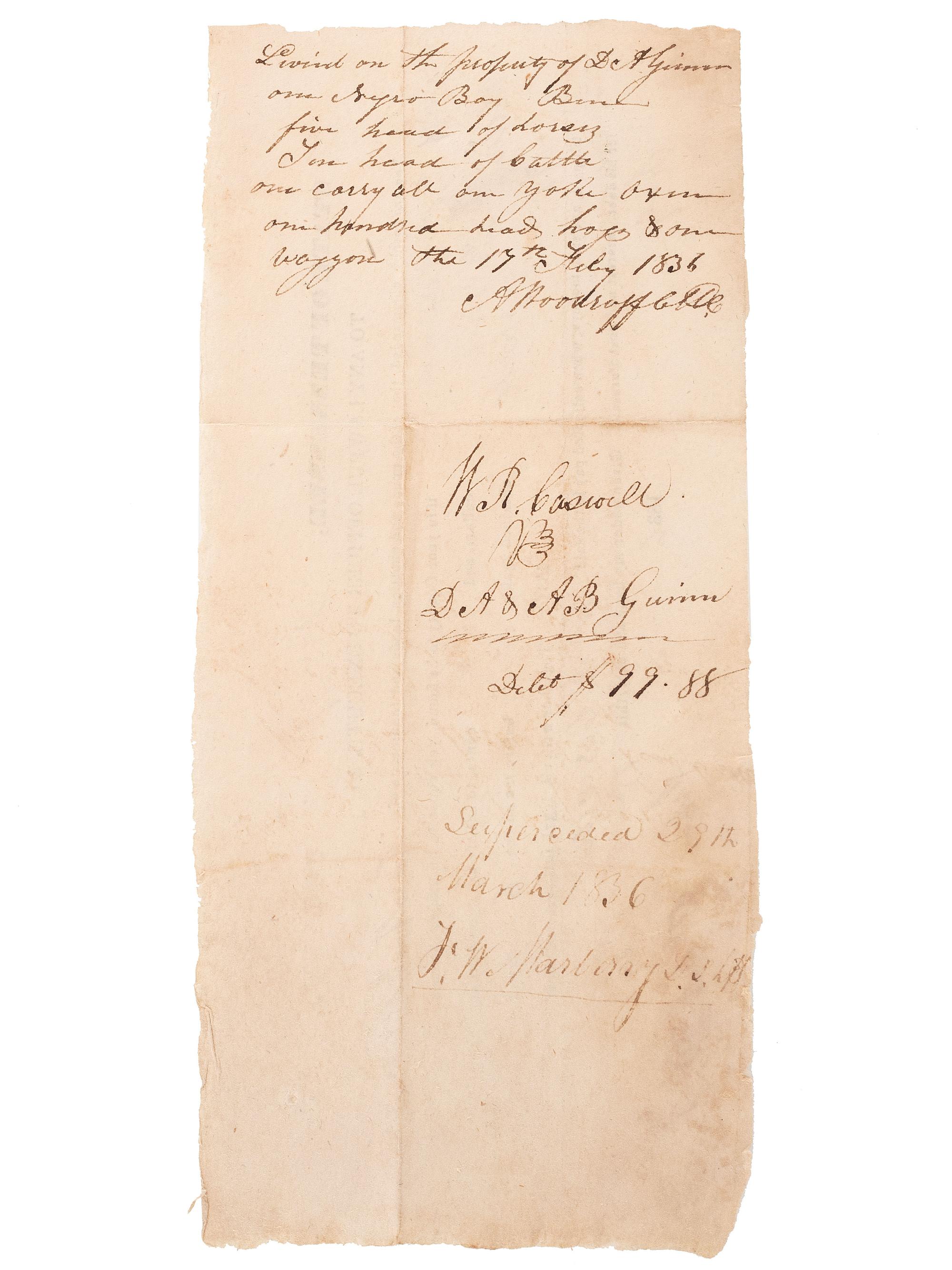 [SLAVERY & ABOLITION]. A group of 4 documents related to the enslavement of individuals in Tennessee, comprising: