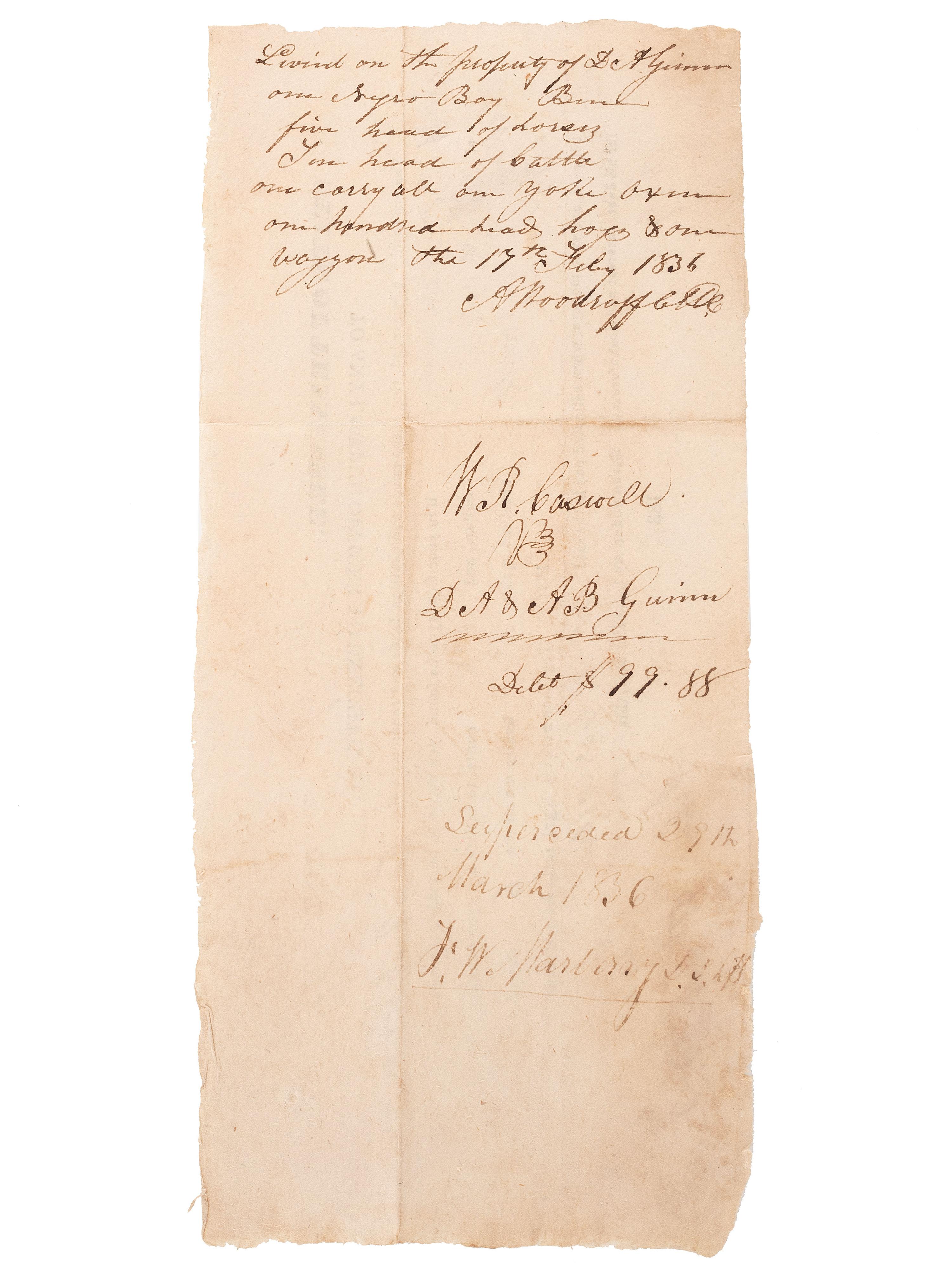 [SLAVERY & ABOLITION]. A group of 4 documents related to the enslavement of individuals in Tennessee, comprising: