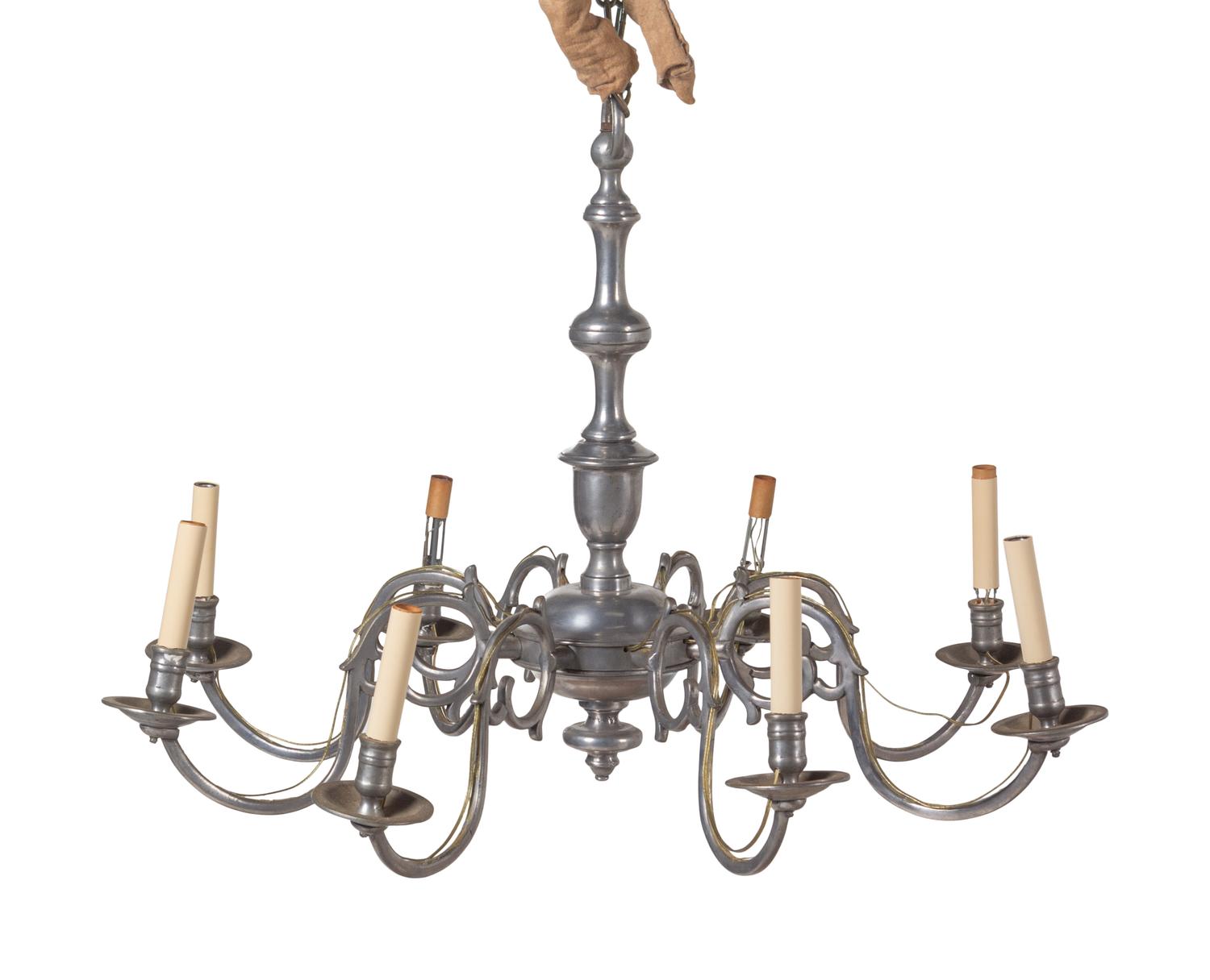 A Dutch Baroque Style Eight-Light Pewter Chandelier