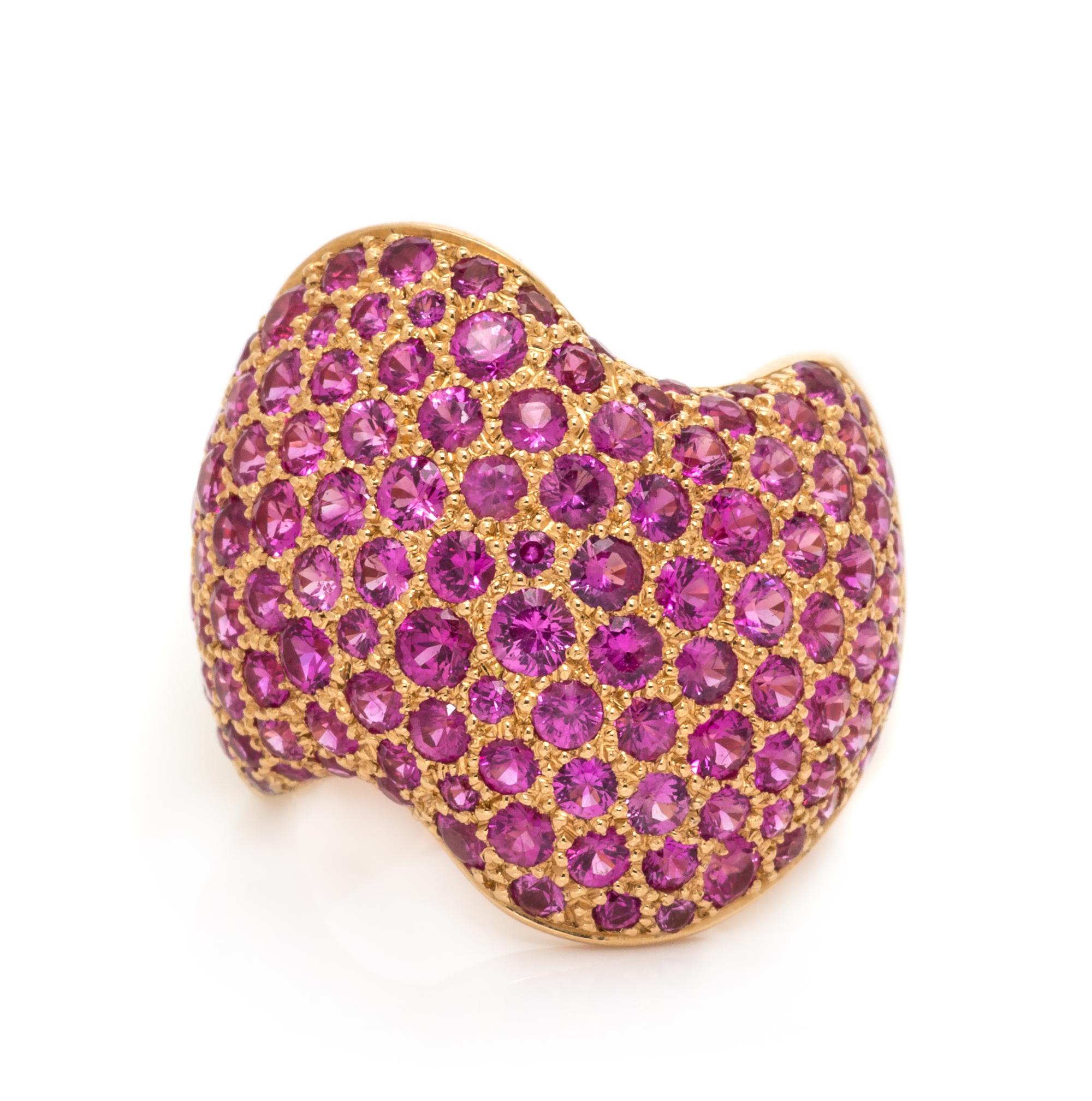 An 18 Karat Rose Gold and Pink Sapphire Wave Motif Ring, Van Cleef & Arpels, 9.30 dwts.