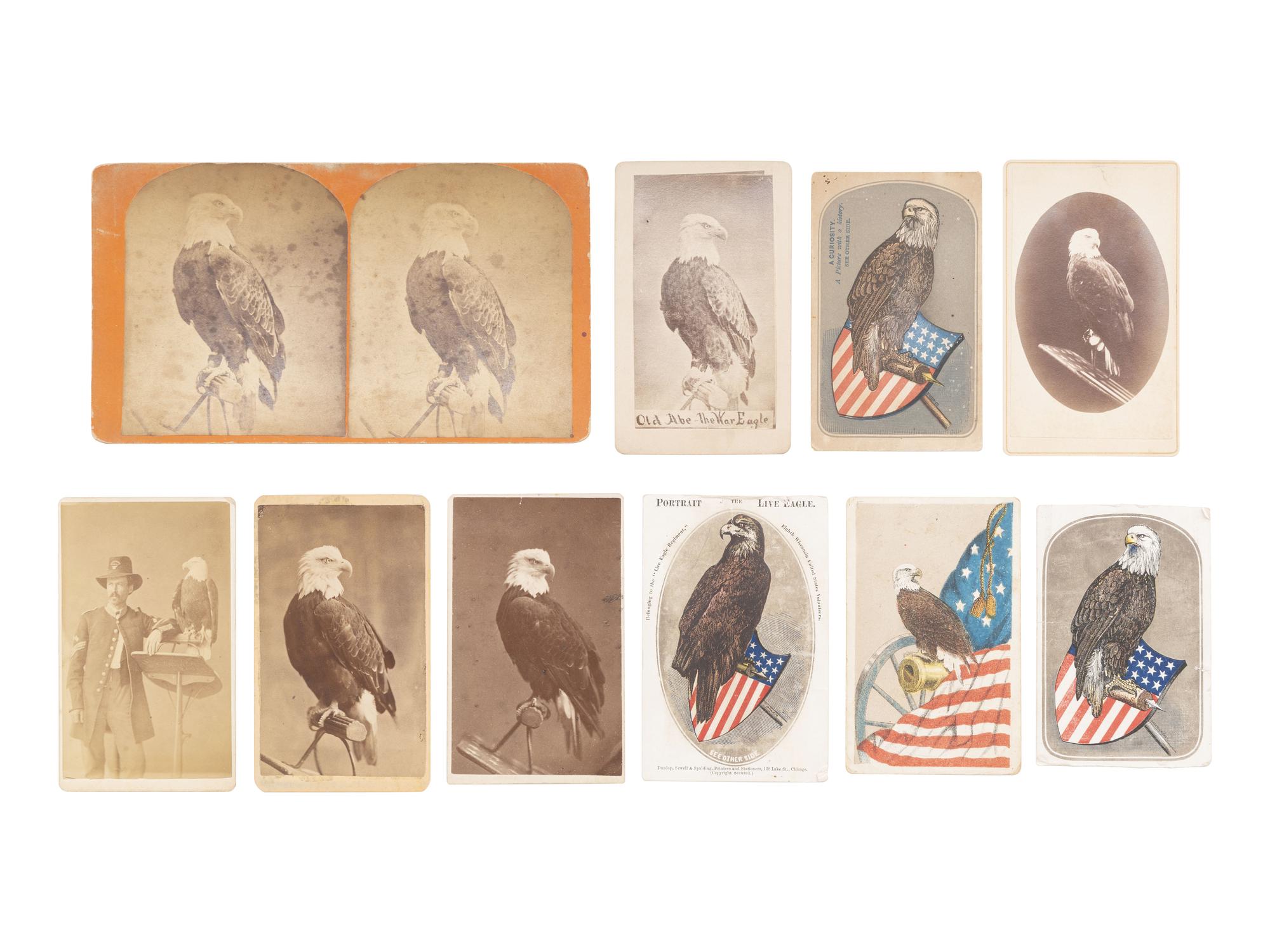 [CIVIL WAR] 11 items identified to 8th Wisconsin bald eagle mascot "Old Abe" incl. CDVs and booklet.