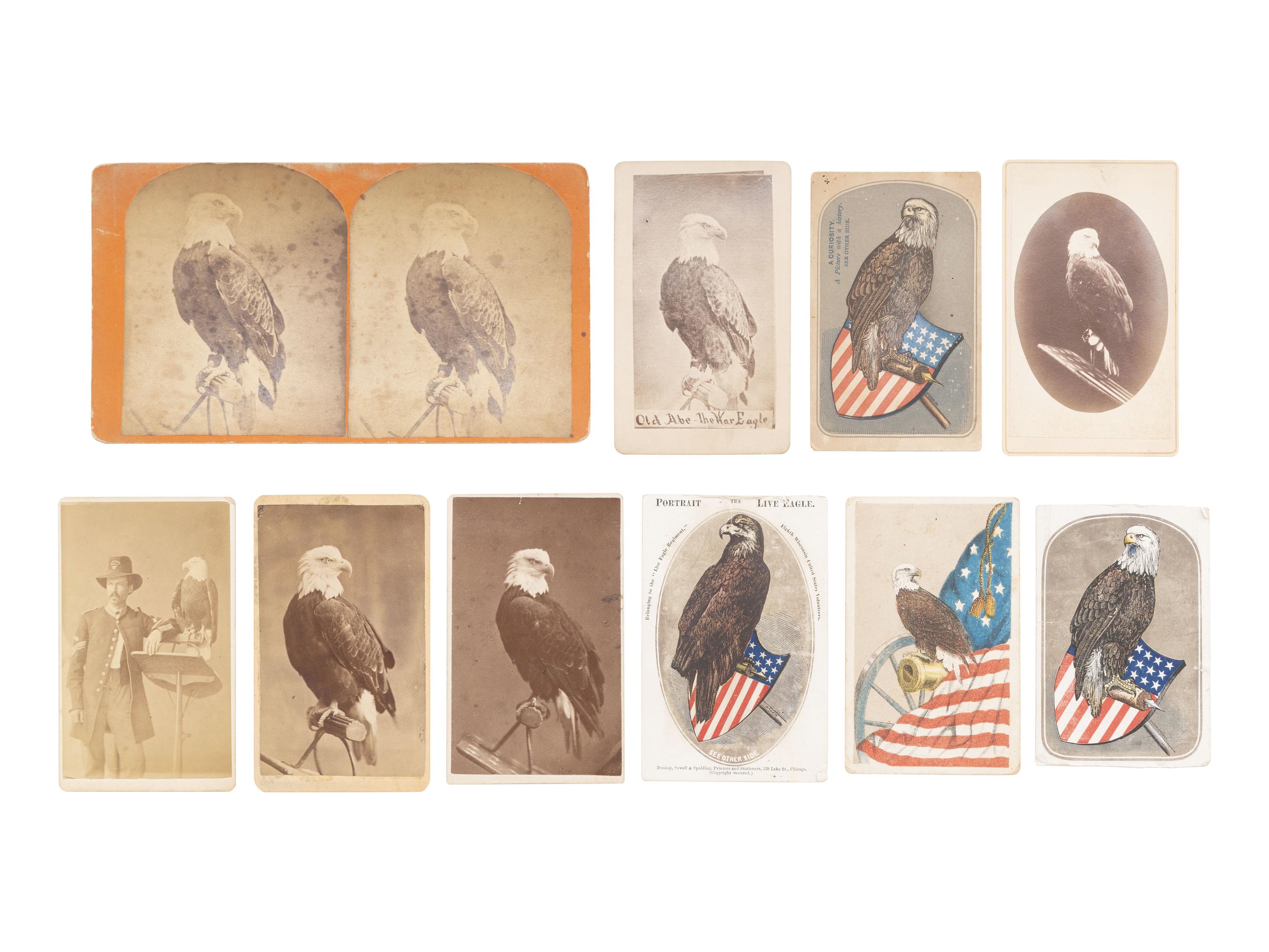 [CIVIL WAR] 11 items identified to 8th Wisconsin bald eagle mascot "Old Abe" incl. CDVs and booklet.