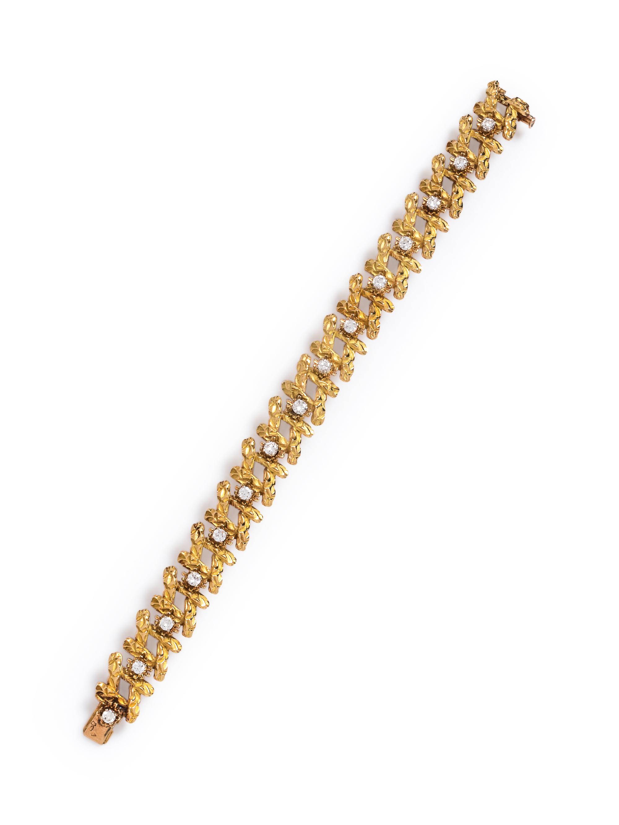 An 18 Karat Yellow Gold and Diamond Bracelet, French,