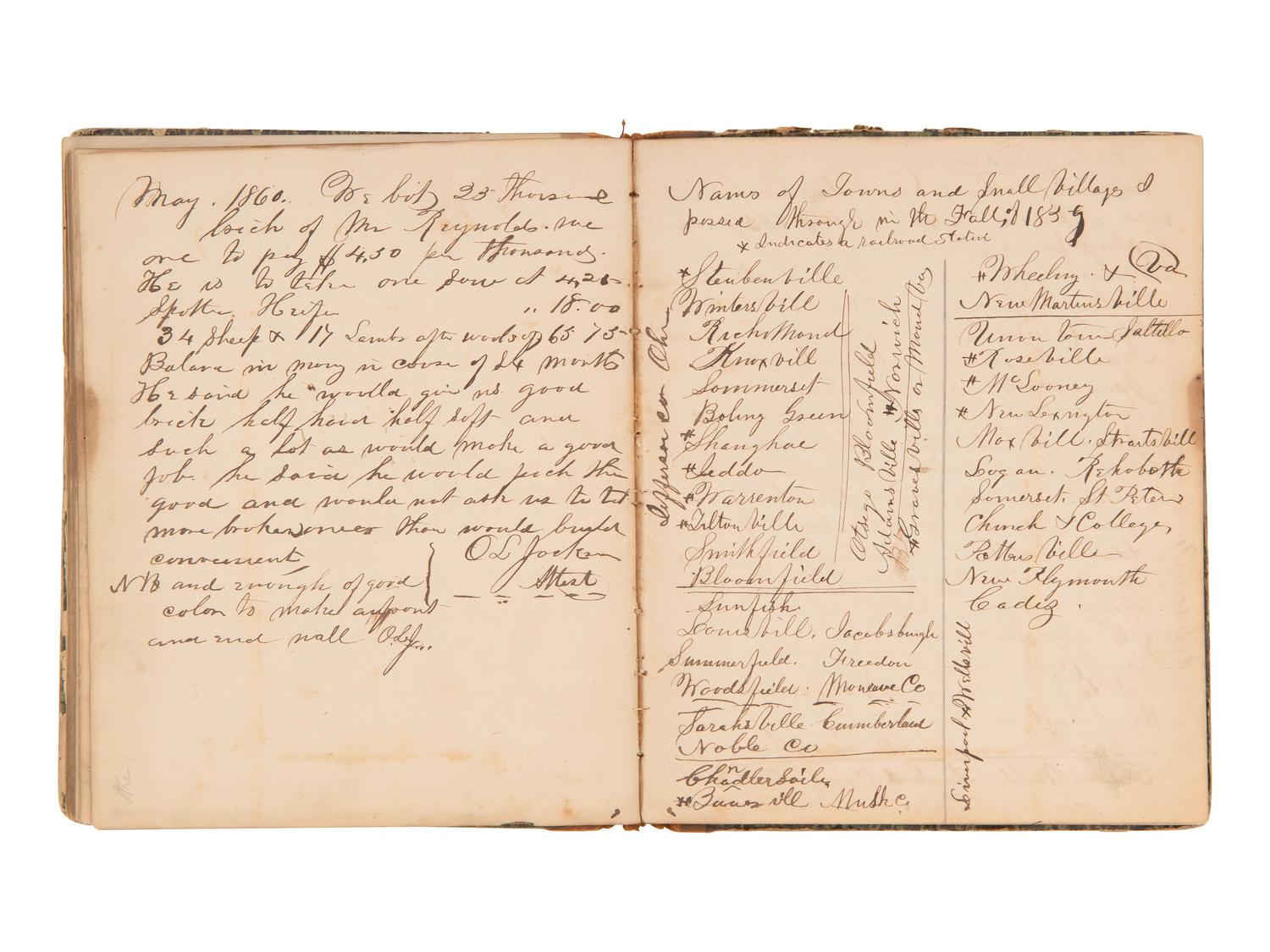 JACKSON, Col. Oscar L. (1840-1920). Five journals, incl. descriptions of Oscar L. Jackson's political activism during the 1860 campaign and his service with 63rd OVI, with campaign broadside noting Jackson as a speaker.