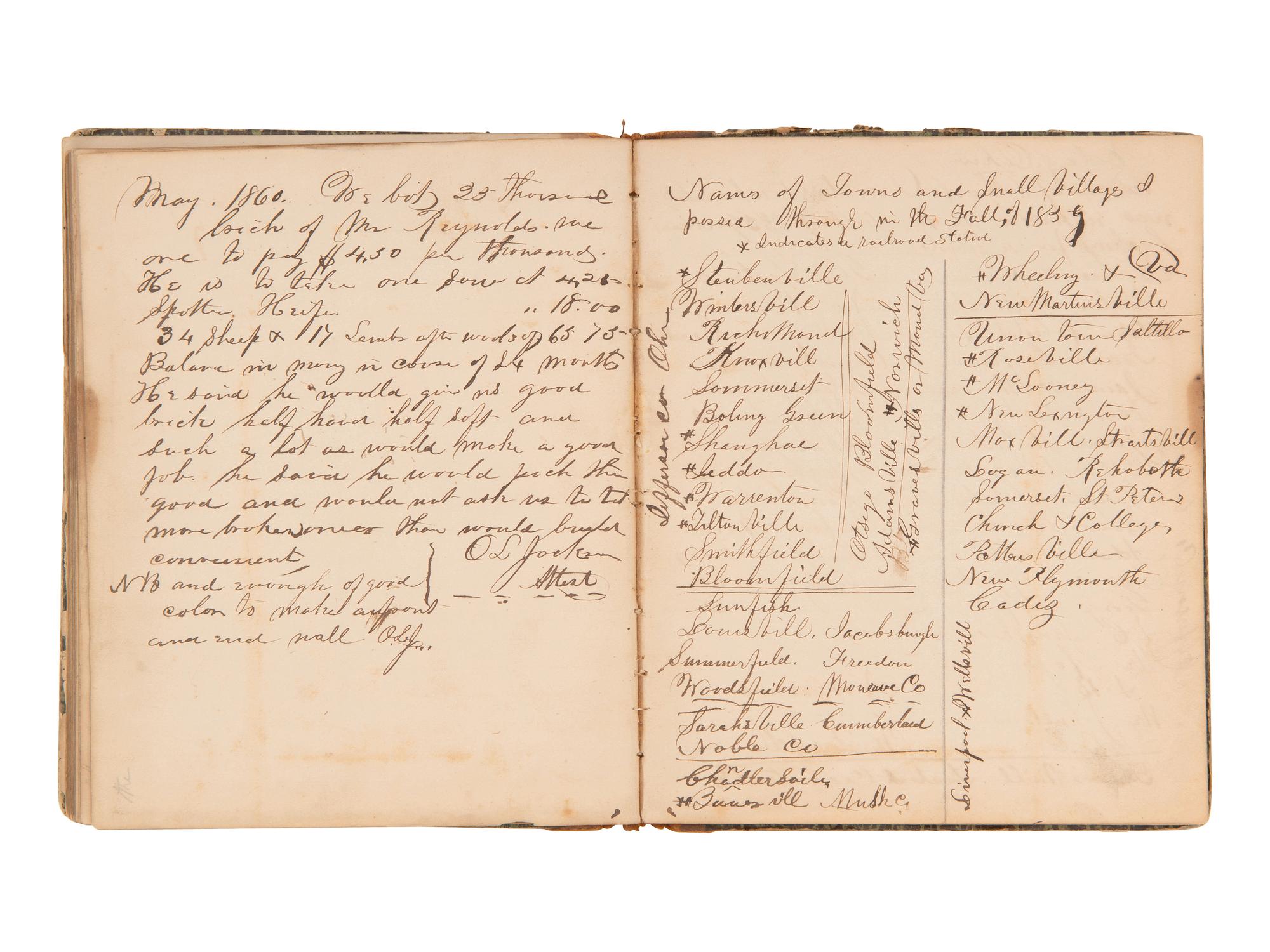 JACKSON, Col. Oscar L. (1840-1920). Five journals, incl. descriptions of Oscar L. Jackson's political activism during the 1860 campaign and his service with 63rd OVI, with campaign broadside noting Jackson as a speaker.