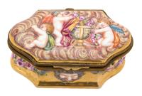 An Italian Capodimonte Brass Mounted Cartouche Form Porcelain Box — 19TH CENTURY