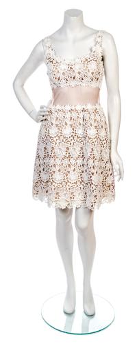 A Mollie Parnis White Floral Lace Dress,