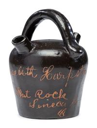 A Rare Albany Slip-Glazed Stoneware Harvest Jug Identified to Elizabeth Beck Harpster
