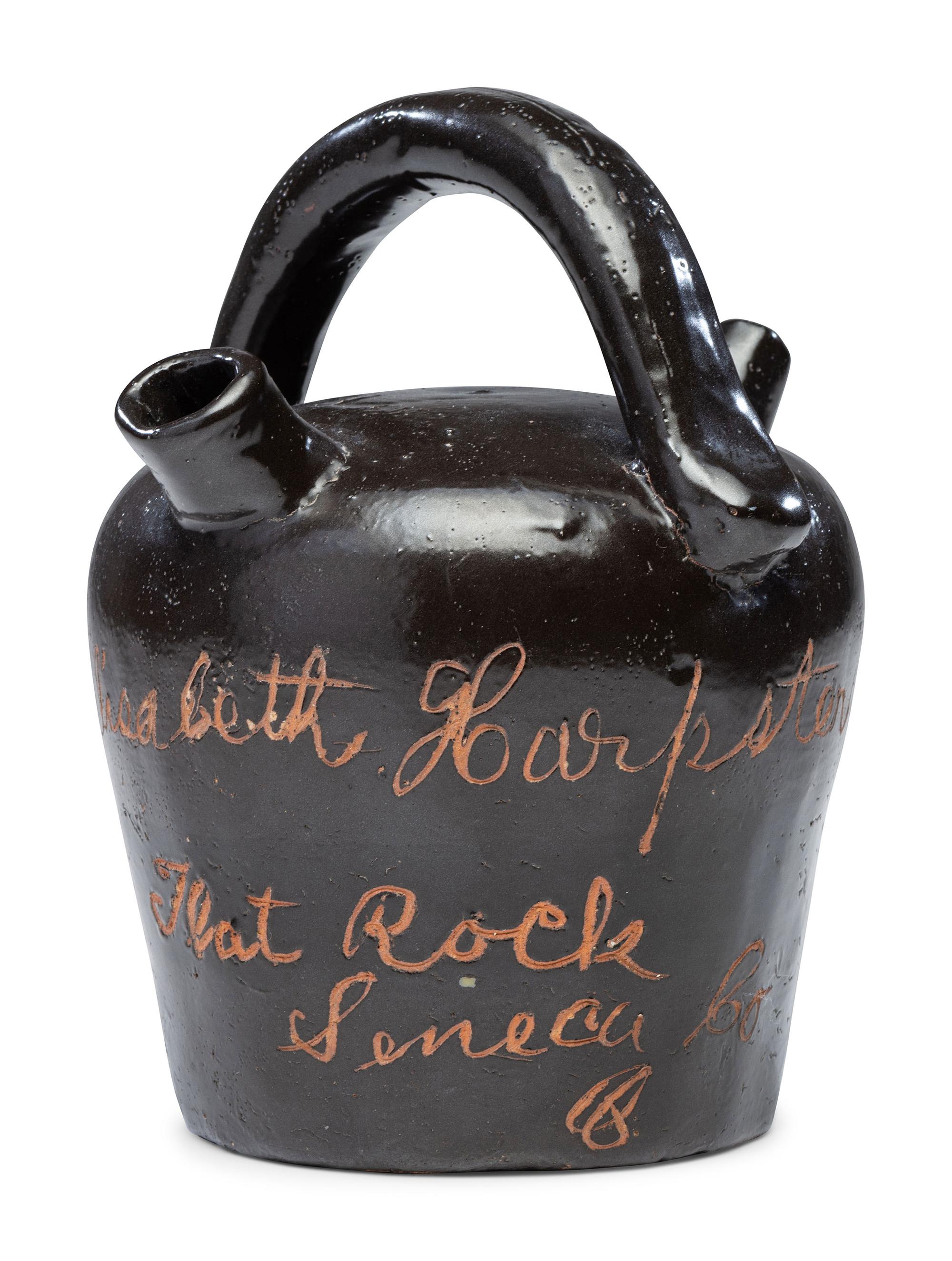 A Rare Albany Slip-Glazed Stoneware Harvest Jug Identified to Elizabeth Beck Harpster