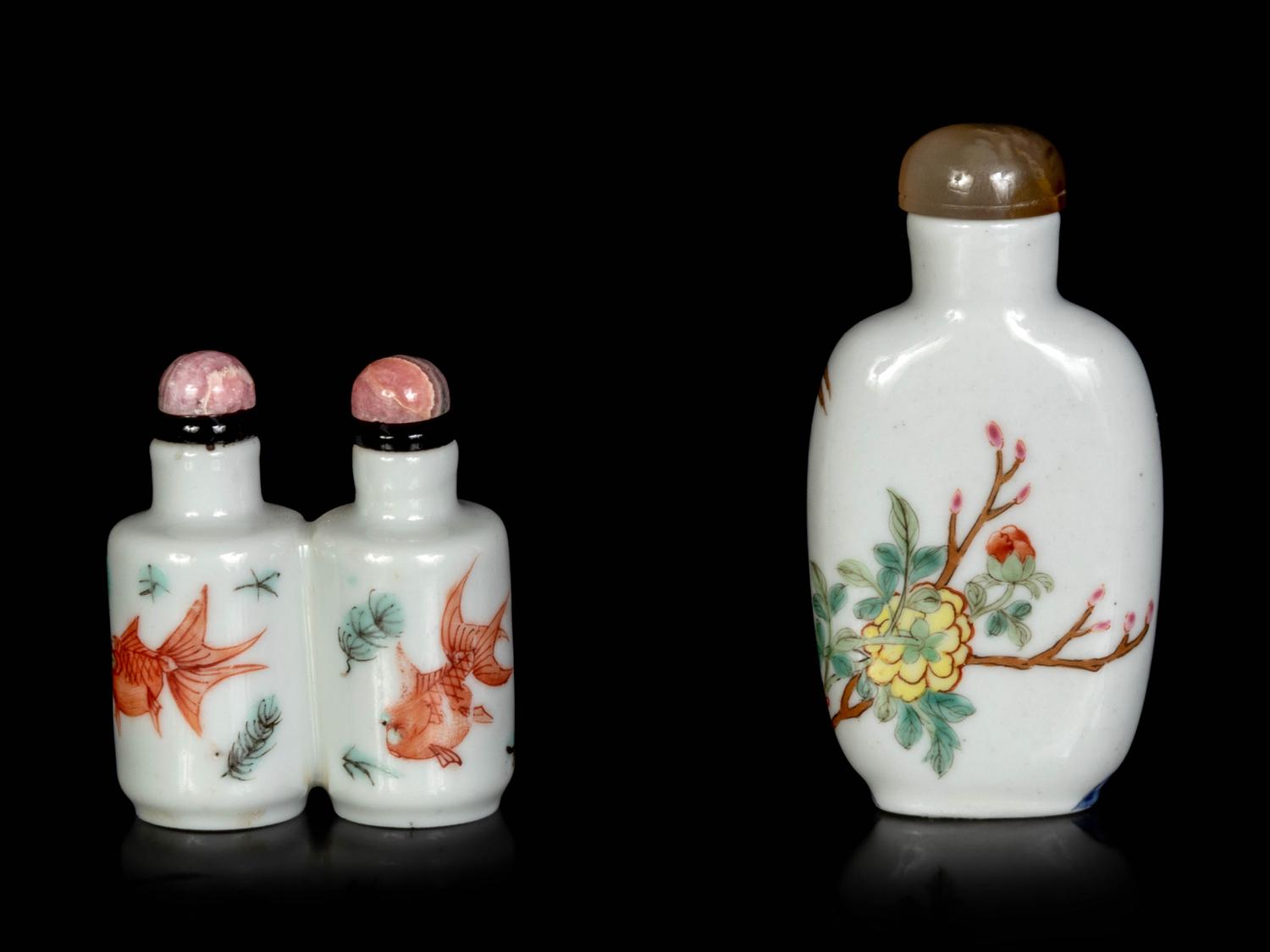 Two Chinese Famille Rose Porcelain Snuff Bottles