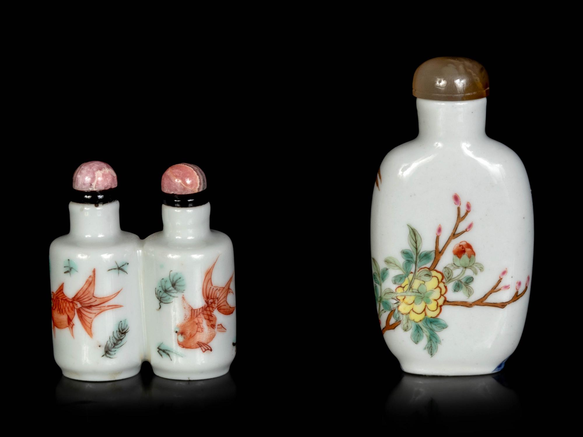 Two Chinese Famille Rose Porcelain Snuff Bottles