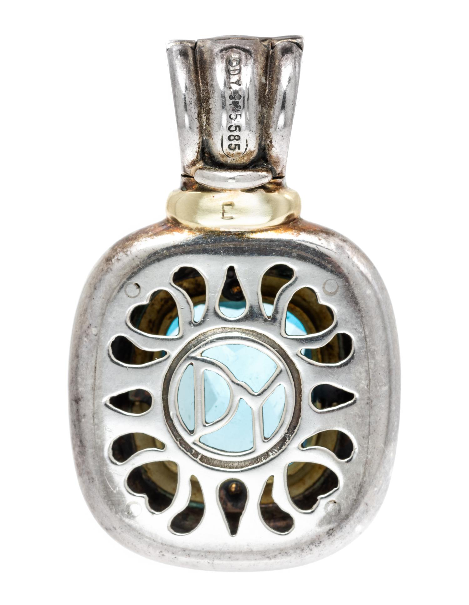 A Sterling Silver, 14 Karat Yellow Gold and Blue Topaz 'Noblesse' Enhancer/Pendant, David Yurman, 15.70 dwts.