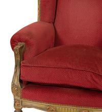 A Pair of Louis XVI Style Painted and Parcel Gilt Bergères à Oreille Attributed to Maison Jansen