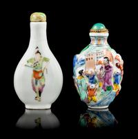 Two Famille Rose Porcelain Snuff Bottles Height of taller 3 1/8 inches. — 19TH-20TH CENTURY