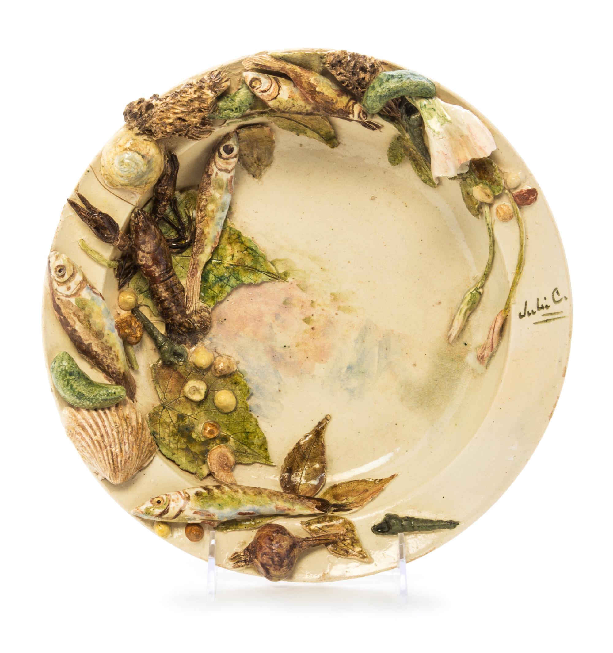 A French Palissy Style Majolica Tromp L'Oeil Dish Diameter 10 1/4 inches. — 19TH/20TH CENTURY, JULIE C. LAUDET