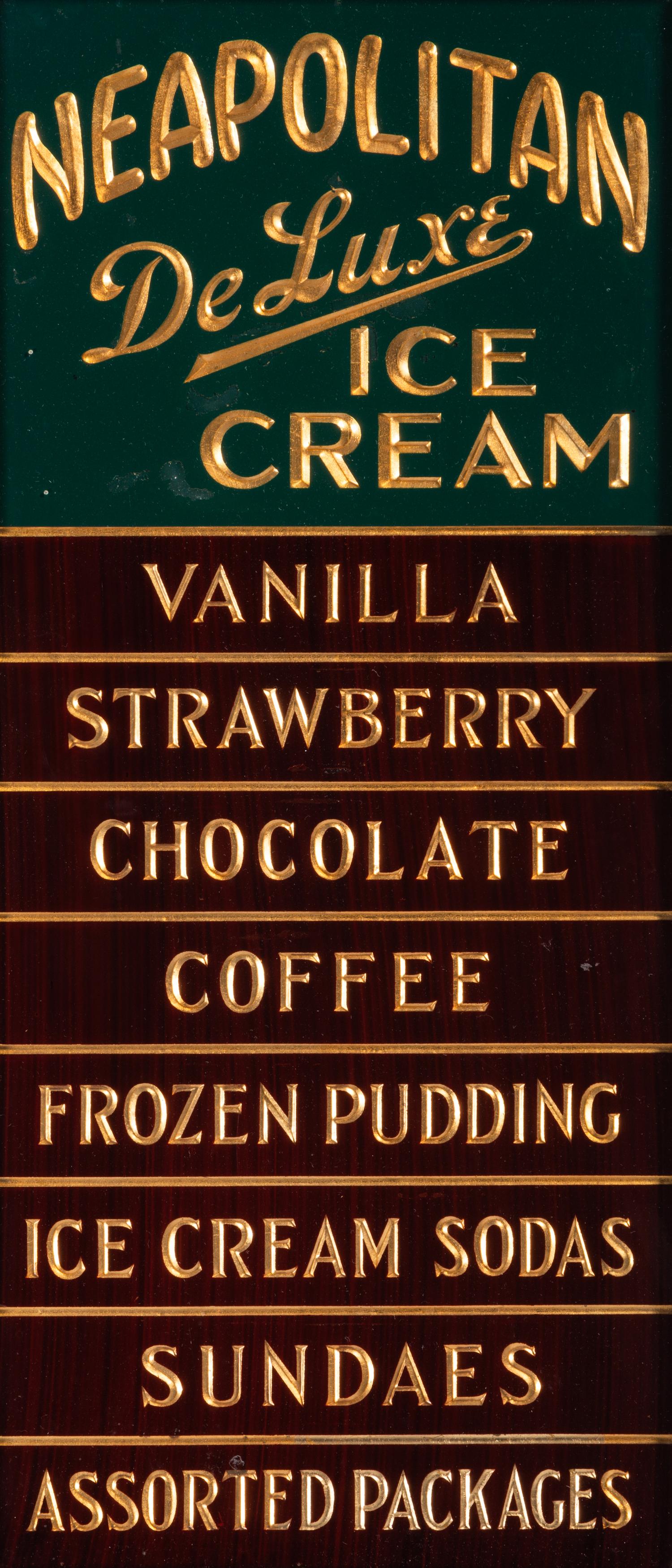 A Painted and Parcel Gilt Neapolitan DeLuxe Ice Cream Menu Sign