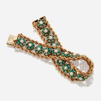 A gold, turquoise, and cultured pearl bracelet