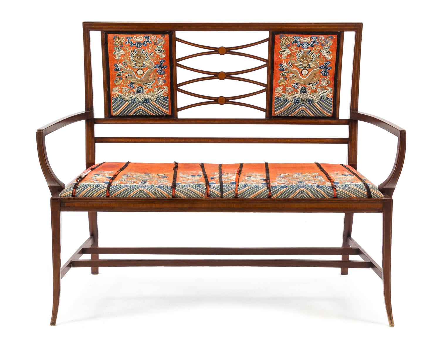 An Italian Mahogany Bench Height 36 1/8 x width 46 1/8 x depth 19 1/2 inches. — 19TH CENTURY