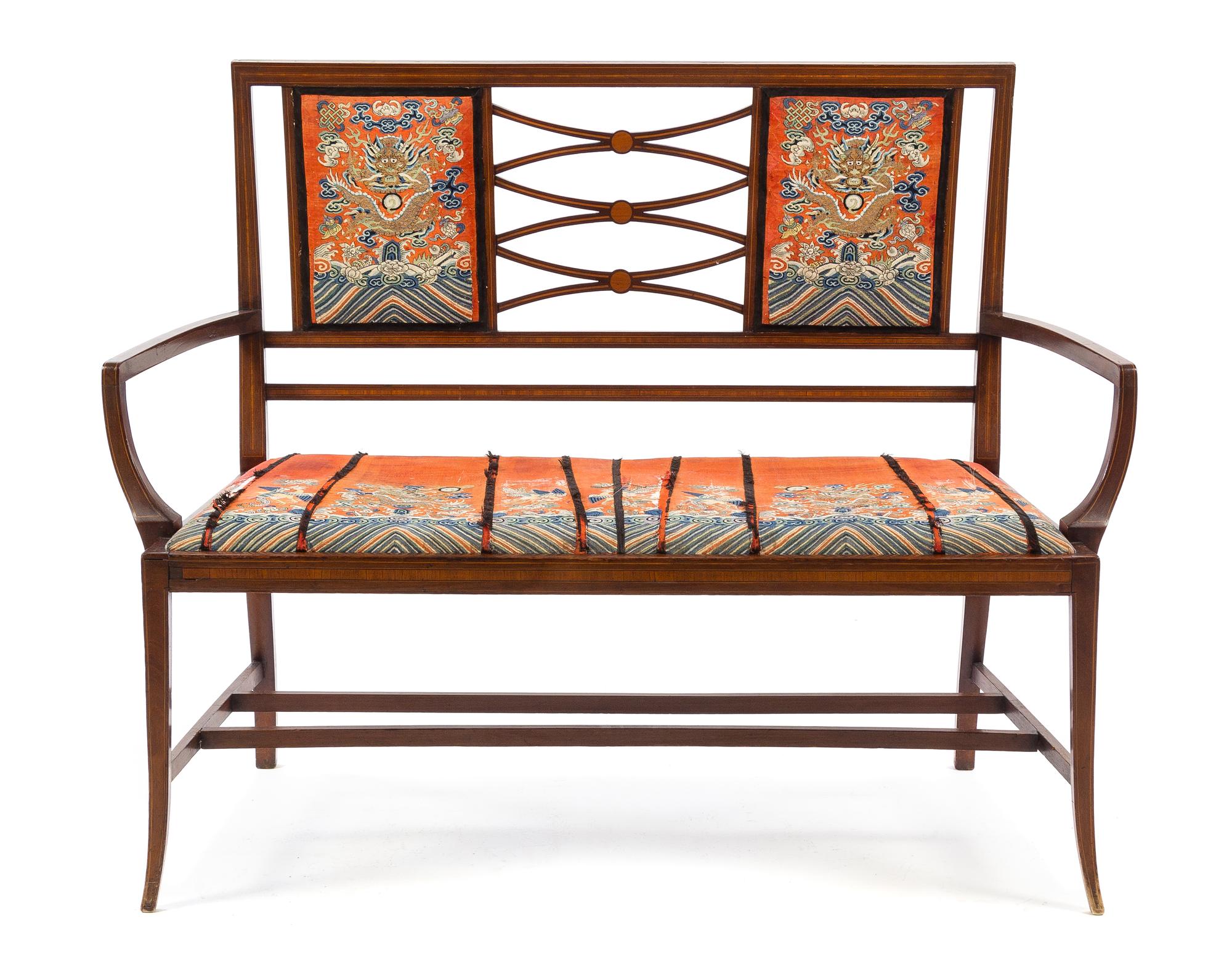 An Italian Mahogany Bench Height 36 1/8 x width 46 1/8 x depth 19 1/2 inches. — 19TH CENTURY
